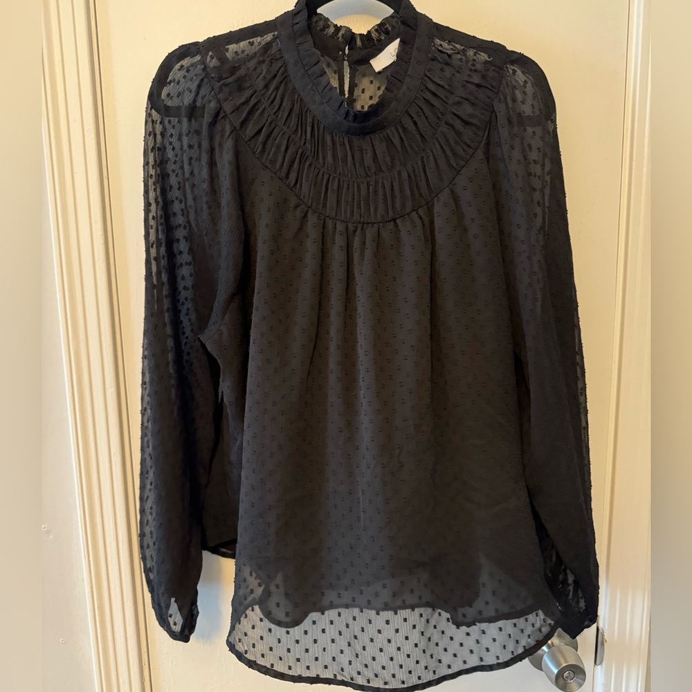 LOFT black blouse with sheer sleeves size XL
